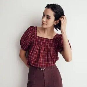 NWT Madewell Pink / Purple Plaid Puff Sleeve Top - Size XS